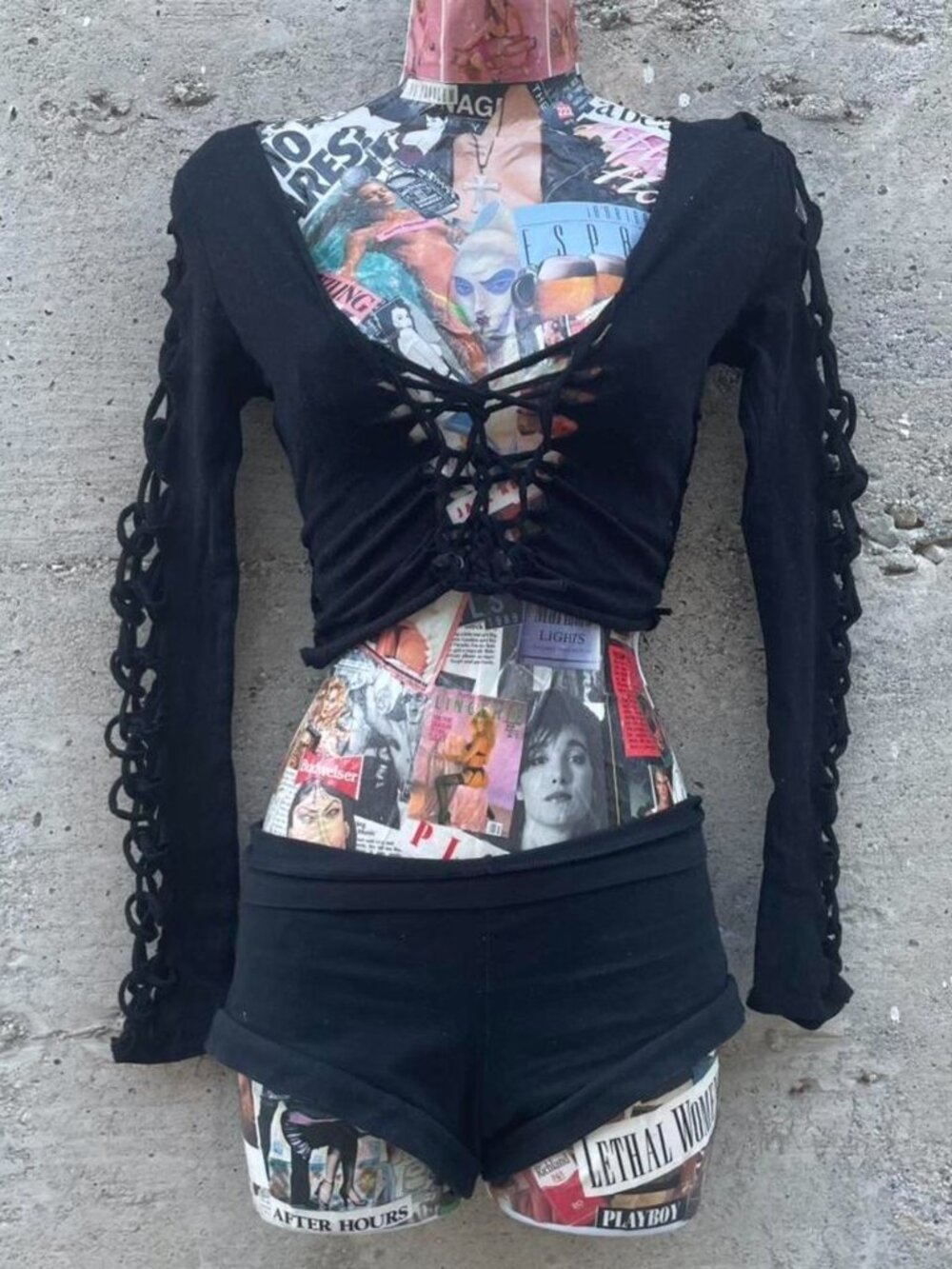 gothic longsleeve slit-weave crop top